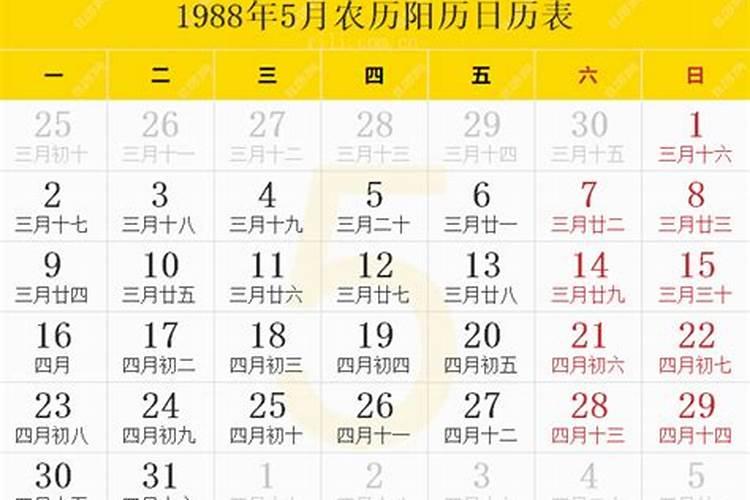 1988年五月十六日农历